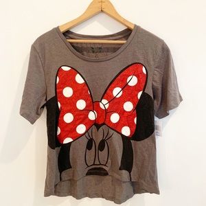 Disney gray Minnie glitter hi low short sleeve top Medium cropped
